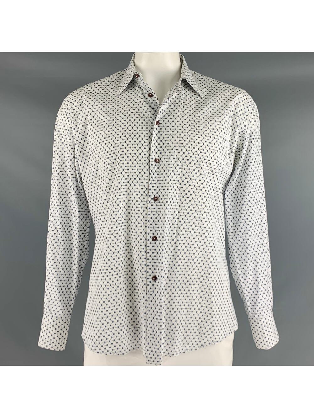 LAB PAL ZILERI Size L White Blue Dots Cotton Long Sleeve Shirt